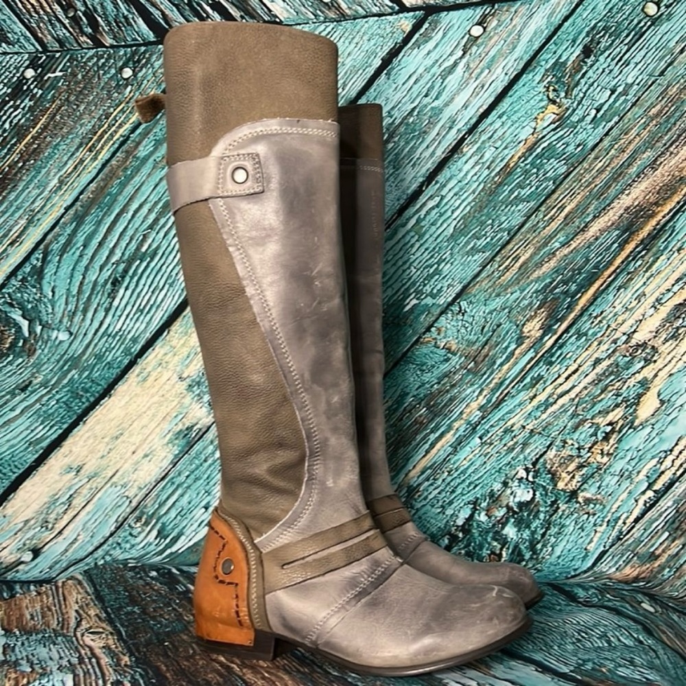 Kelsi Dagger Gray and Tan Leather Boots - Picture 4 of 6